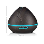 Peach Shape Wood Grain Remote Control Ultrasonic Humidifier Aromatherapy Machine Automatic Alcohol Sprayer with LED Lights, Capacity: 400mL, US Plug (Dark Wood Color)
