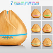 Peach Shape Wood Grain Remote Control Ultrasonic Humidifier Aromatherapy Machine Automatic Alcohol Sprayer with LED Lights, Capacity: 400mL, US Plug (Dark Wood Color)
