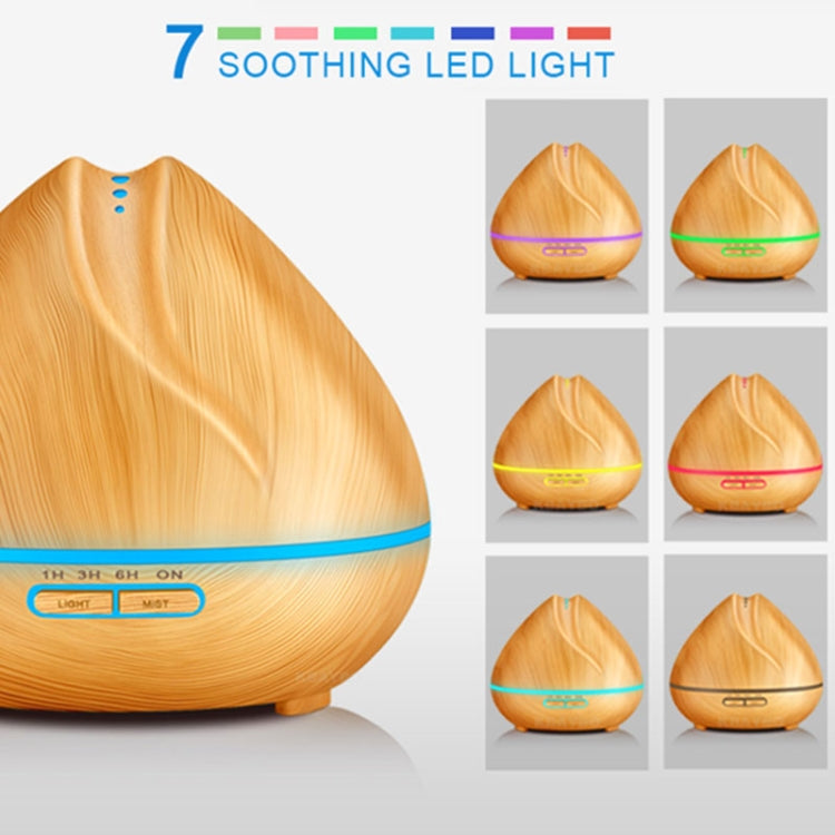 Peach Shape Wood Grain Remote Control Ultrasonic Humidifier Aromatherapy Machine Automatic Alcohol Sprayer with LED Lights, Capacity: 400mL, US Plug (Dark Wood Color)