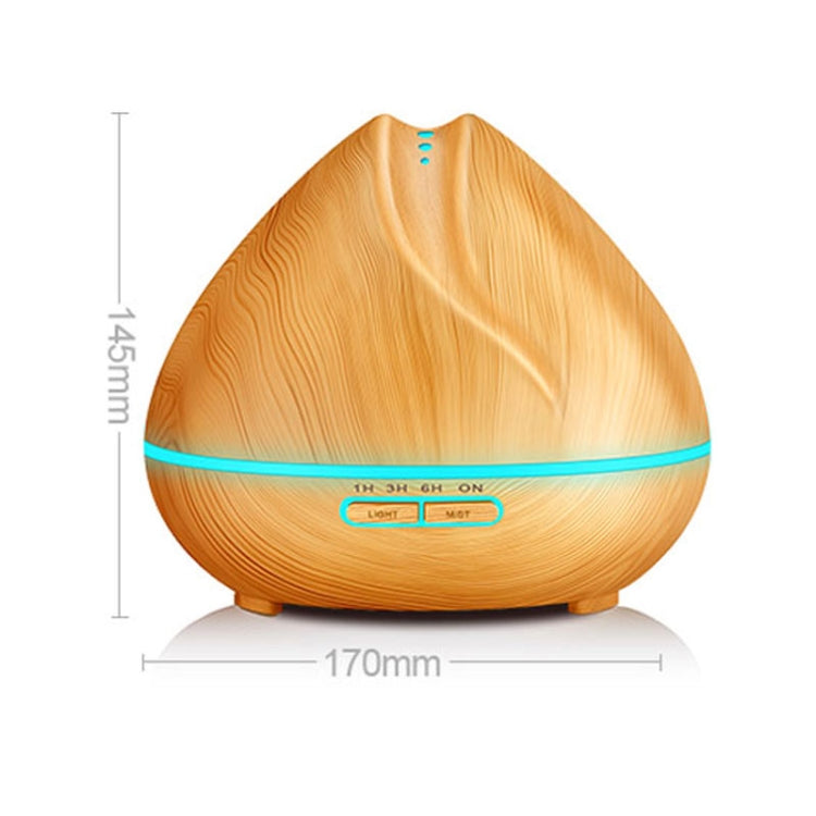Peach Shape Wood Grain Remote Control Ultrasonic Humidifier Aromatherapy Machine Automatic Alcohol Sprayer with LED Lights, Capacity: 400mL, US Plug (Light Wood Color)