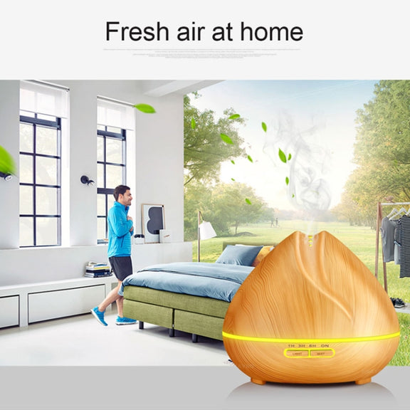 Peach Shape Wood Grain Remote Control Ultrasonic Humidifier Aromatherapy Machine Automatic Alcohol Sprayer with LED Lights, Capacity: 400mL, US Plug (Light Wood Color)