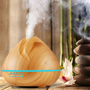 Peach Shape Wood Grain Remote Control Ultrasonic Humidifier Aromatherapy Machine Automatic Alcohol Sprayer with LED Lights, Capacity: 400mL, US Plug (Light Wood Color)