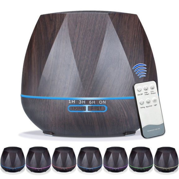 Diamond Wood Grain Remote Control Ultrasonic Humidifier Aromatherapy Machine Automatic Alcohol Sprayer with LED Lights, Capacity: 400mL, UK Plug (Dark Wood Color)