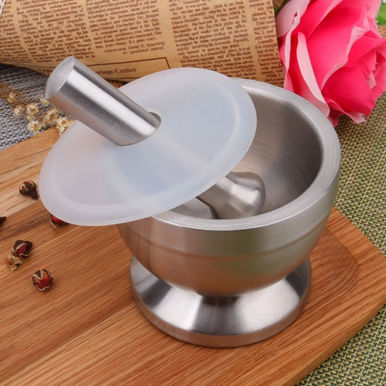 Kitchen Stainless Steel Garlic Food Mortar with Cover, Size: Small