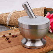Kitchen Stainless Steel Garlic Food Mortar with Cover, Size: Large