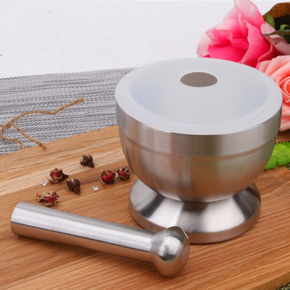 Kitchen Stainless Steel Garlic Food Mortar with Cover, Size: Large