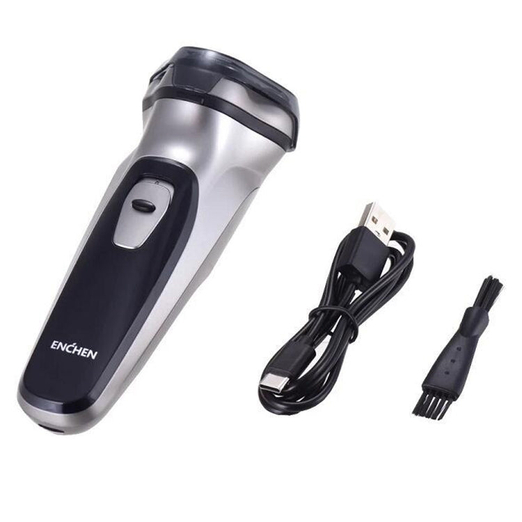 Original Xiaomi ENCHEN Water Proof Triple Rotary Double Ring Blade Shaving Head Electric Rechargeable Shaver For Men(Silver)