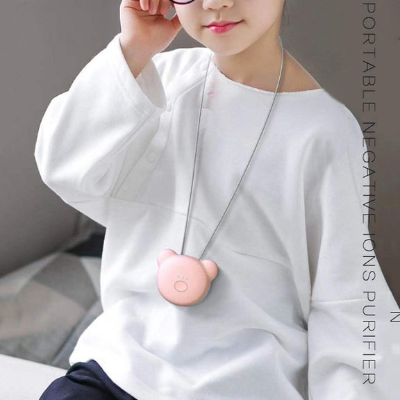 Mini Bear Style Neck Formaldehyde Negative Ion PM2.5 Removal Air Purifier for Kids (Pink)
