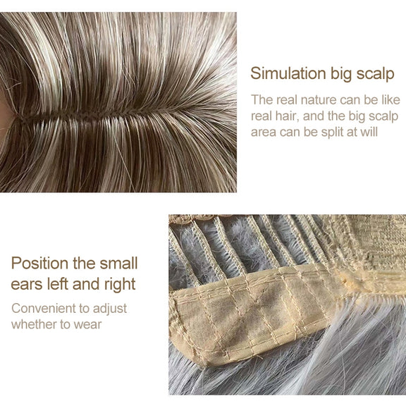 A557 Ladies Mid-point Big Wave Linen Brown Mixed Color Long Curly Wig