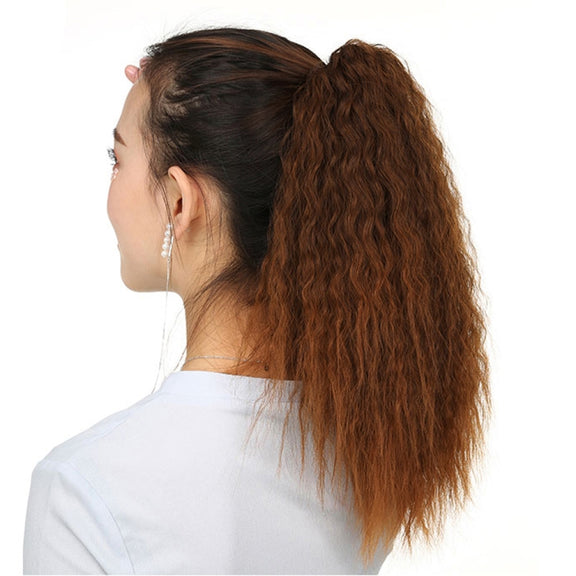 Natural Retro Short Curly Hair Clip-on Corn Blanching Horsetail Wig (Marron)