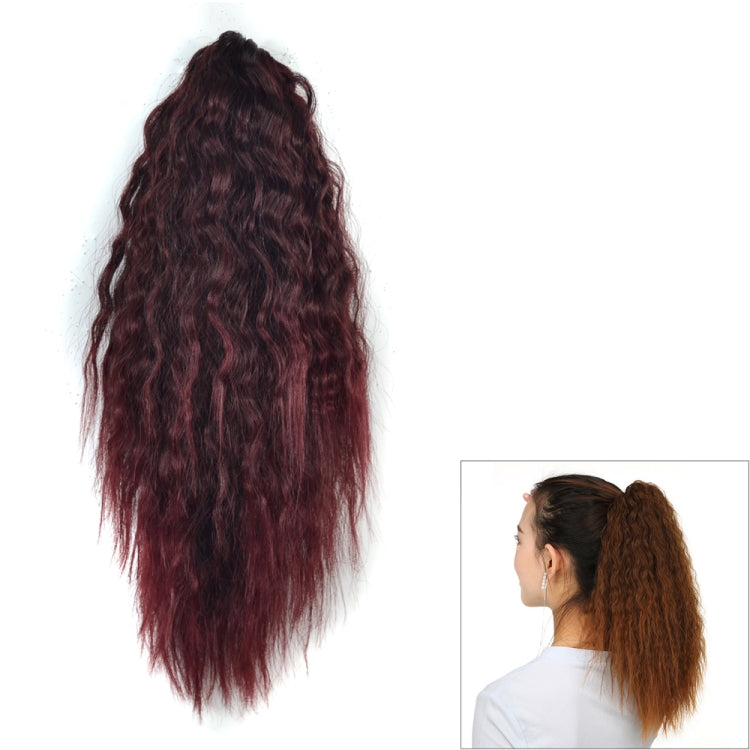 Natural Retro Short Curly Hair Clip-on Corn Blanching Horsetail Wig (Wine Red)