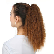Natural Retro Short Curly Hair Clip-on Corn Blanching Horsetail Wig (Wine Red)