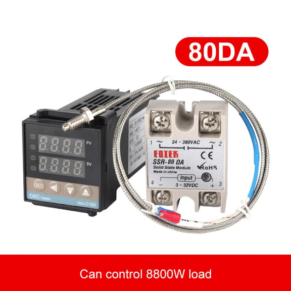 REX-C100 Thermostat + Thermocouple + SSR-80 DA Solid State Module Intelligent Temperature Control Kit