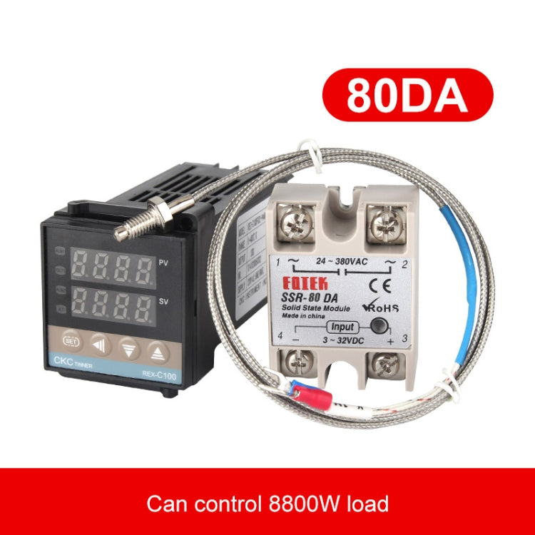 REX-C100 Thermostat + Thermocouple + SSR-80 DA Solid State Module Intelligent Temperature Control Kit