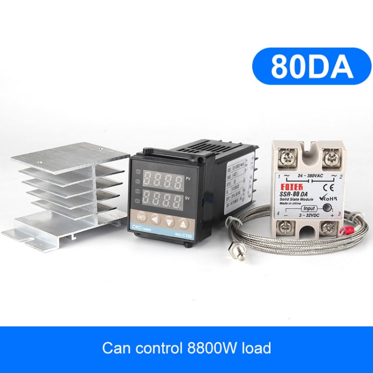 8800W REX-C100 Thermostat + Heat Sink + Thermocouple + SSR-80 DA Solid State Module Intelligent Temperature Control Kit