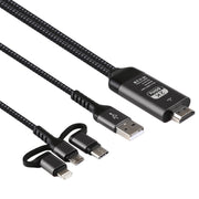 3 in 1 Micro USB + USB-C / Type-C + 8 Pin to HDMI HDTV Cable(Black)