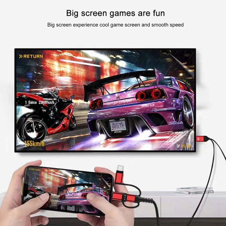 3 in 1 Micro USB + USB-C / Type-C + 8 Pin to HDMI HDTV Cable(Black)