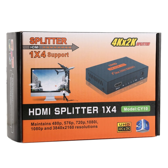 CY10 UHD 4K x 2K 3D 1 x 4 HDMI Splitter (US Plug)