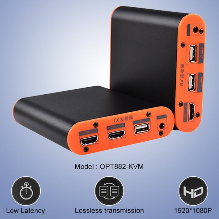 OPT882-KVM HDMI Extender (Receiver & Sender) Fiber Optic Extender with USB Port and KVM Function, Transmission Distance: 20KM (EU Plug)