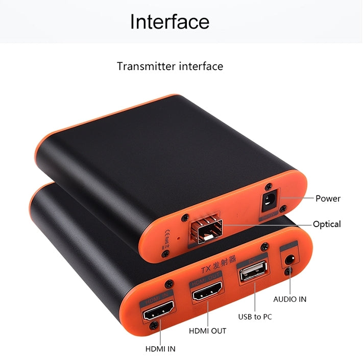 OPT882-KVM HDMI Extender (Receiver & Sender) Fiber Optic Extender with USB Port and KVM Function, Transmission Distance: 20KM (EU Plug)