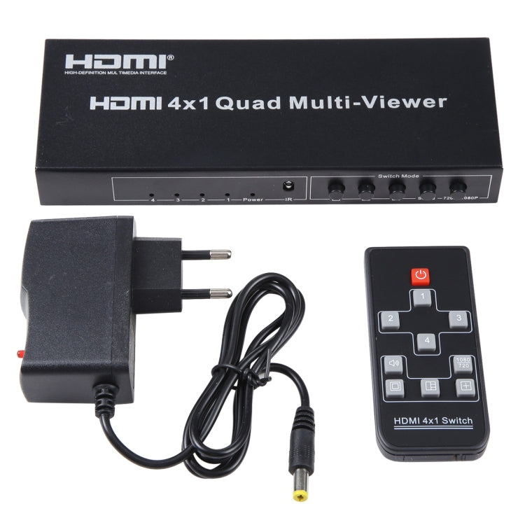 4 in 1 Out HDMI Quad Multi-viewer with Seamless Switcher, UK Plug