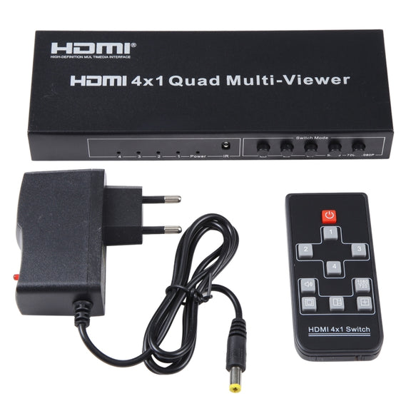 4 in 1 Out HDMI Quad Multi-viewer with Seamless Switcher, US Plug