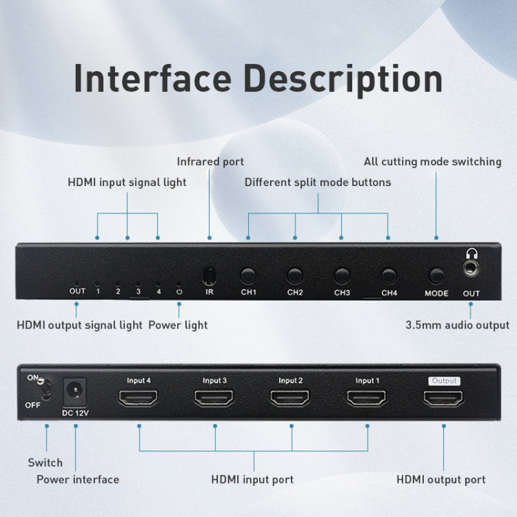 Measy MV4341 4K 30Hz 4 In 1 Out HDMI Quad Screen Splitter, Plug Type: EU Plug (Black)