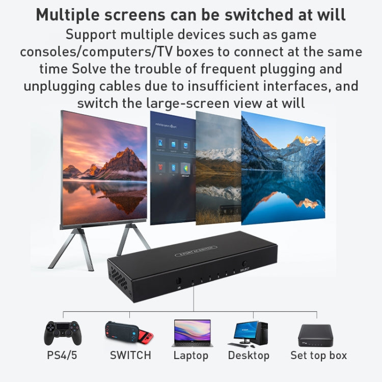 Measy SWH4651 4K 60Hz 5 In 1 Out HDMI Converter Switcher, Plug Type: EU Plug (Black)