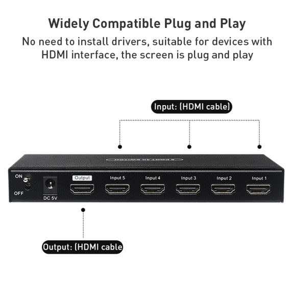 Measy SWH4651 4K 60Hz 5 In 1 Out HDMI Converter Switcher, Plug Type: EU Plug (Black)