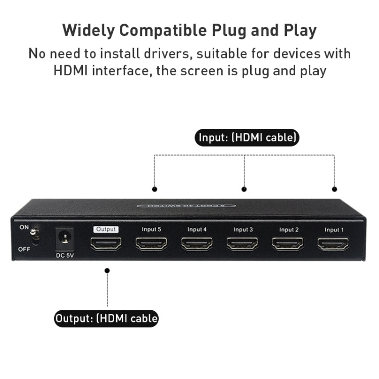 Measy SWH4651 4K 60Hz 5 In 1 Out HDMI Converter Switcher, Plug Type: EU Plug (Black)