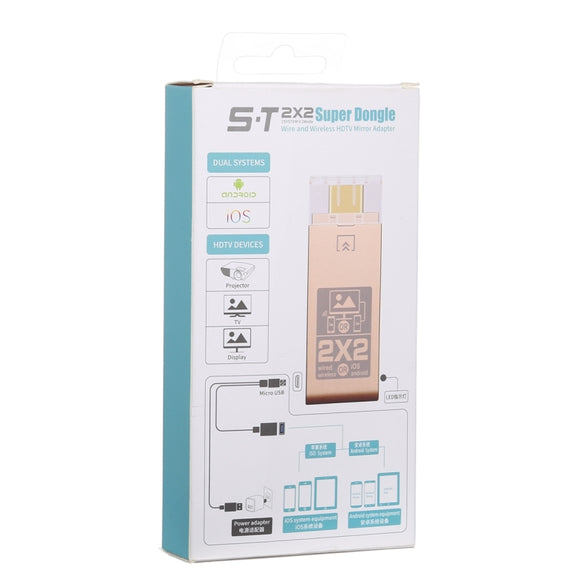 2 Systems x 2 Modes Super Dongle Wire and Wireless HDMI HDTV Mirror Adapter for Android, iOS (Gold)