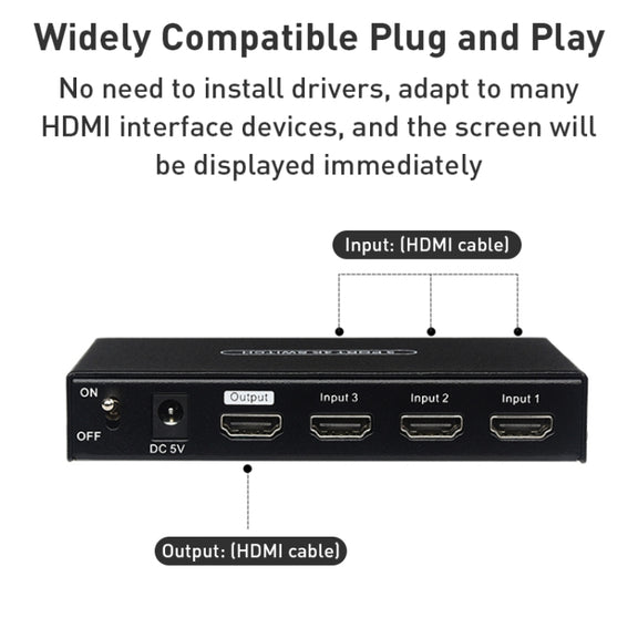 Measy SWH4631 4K 60Hz 3 In 1 Out HDMI Converter Switcher, Plug Type: EU Plug (Black)