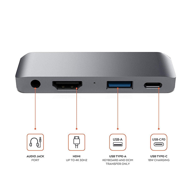 HW-TC29 4 In 1 Type-C / USB-C Multifunctional Extension HUB Adapter iPad Pro Hub (Grey)