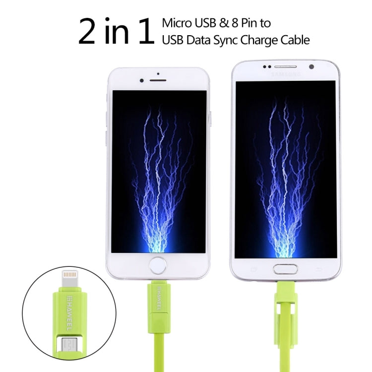 HAWEEL 1m 2 in 1 Micro USB & 8 Pin to USB Data Sync Charge Cable(Green)