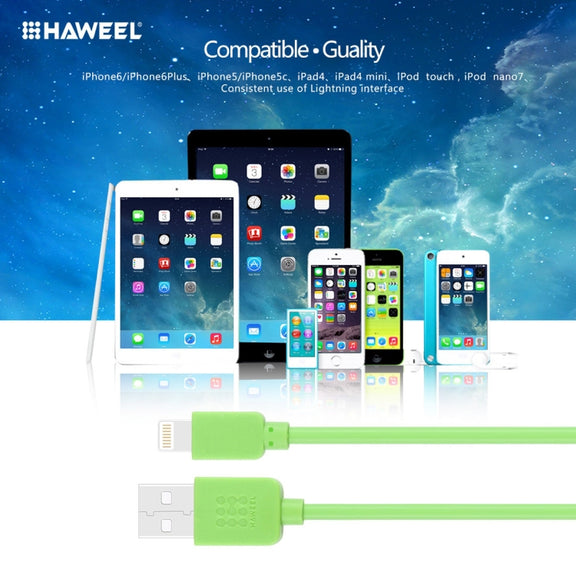 HAWEEL 1m High Speed 35 Cores 8 Pin to USB Sync Charging Cable for iPhone, iPad(Green)