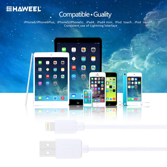 2 PCS HAWEEL 1m High Speed 8 pin to USB Sync and Charging Cable Kit for iPhone, iPad(White)