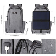 HAWEEL 14W Foldable Removable Solar Power Outdoor Portable Canvas Dual Shoulders Laptop Backpack, USB Output: 5V 2.1A Max(Grey)