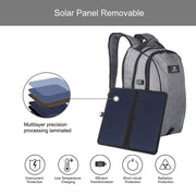 HAWEEL 14W Foldable Removable Solar Power Outdoor Portable Canvas Dual Shoulders Laptop Backpack, USB Output: 5V 2.1A Max(Grey)