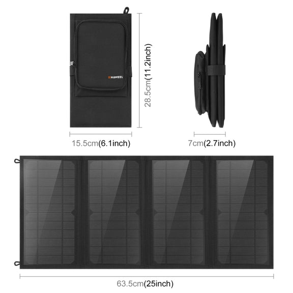 HAWEEL 24W 4 Panels Foldable Solar Panel Charger Bag with 5V / 3.1A Max Dual USB Ports, Support QC3.0 and AFC