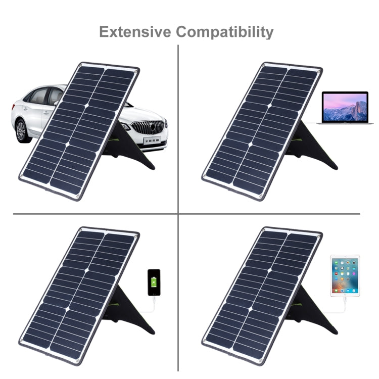 HAWEEL Portable 20W Monocrystalline Silicon Solar Power Panel Charger, with USB Port & Holder & Tiger Clip, Support QC3.0 and AFC(Black)