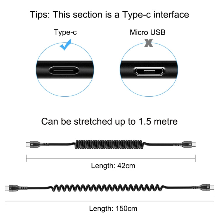 HAWEEL 1.5m 5A USB-C / Type-C to USB-C / Type-C Retractable Coiled PD Fast Charging Cable
