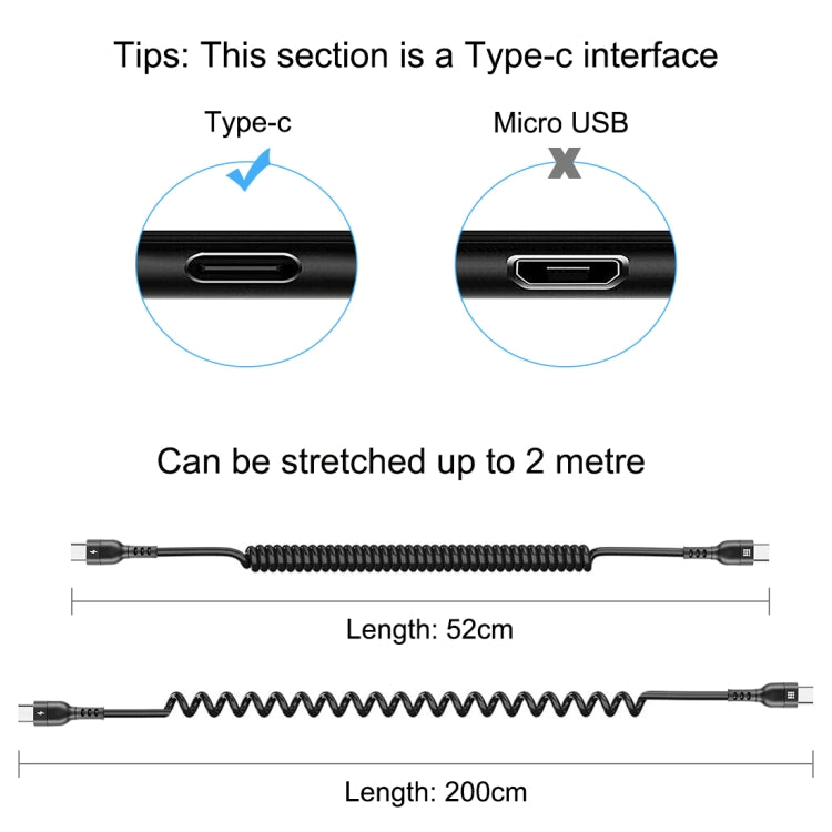 HAWEEL 2m 5A USB-C / Type-C to USB-C / Type-C Retractable Coiled PD Fast Charging Cable