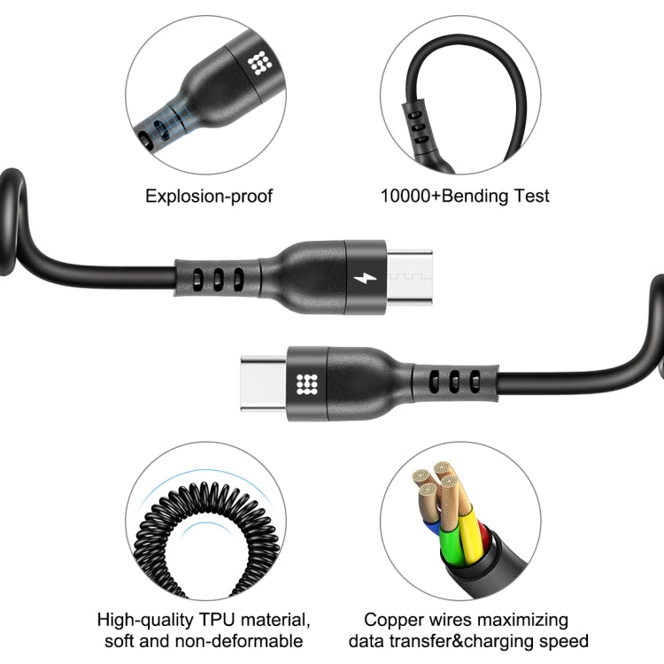 HAWEEL 2m 5A USB-C / Type-C to USB-C / Type-C Retractable Coiled PD Fast Charging Cable