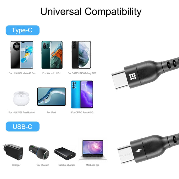 HAWEEL 2m 5A USB-C / Type-C to USB-C / Type-C Retractable Coiled PD Fast Charging Cable