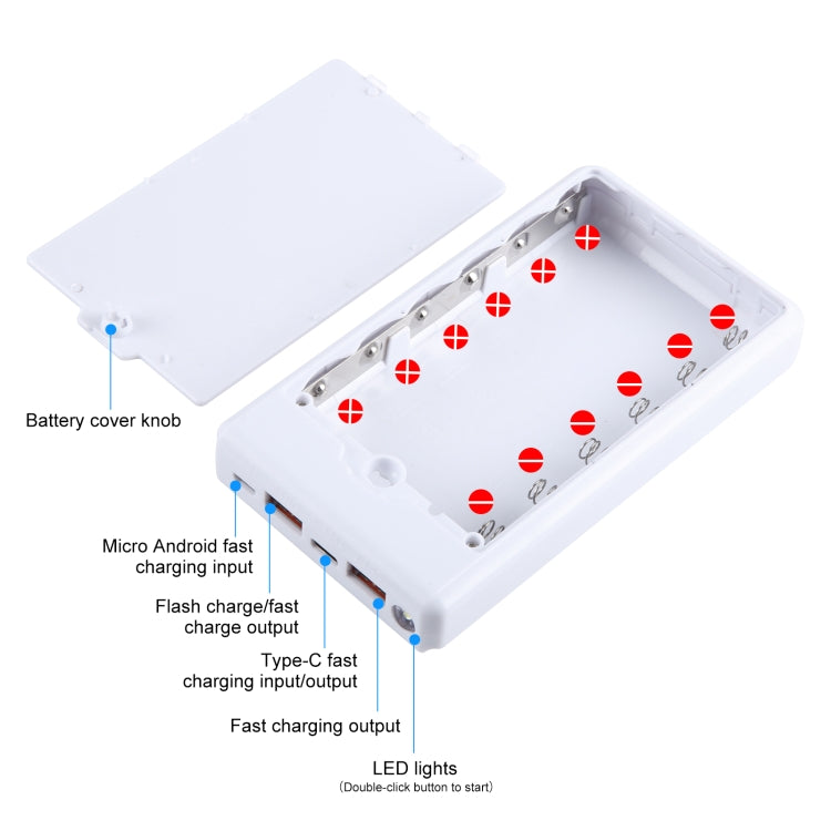HAWEEL DIY 6 x 18650 Battery 24W Fast Charge Power Bank Box Case with Display, Not Include Battery (White)