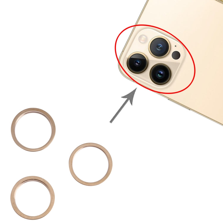 3 PCS Rear Camera Glass Lens Metal Outside Protector Hoop Ring for iPhone 13 Pro Max(Gold)