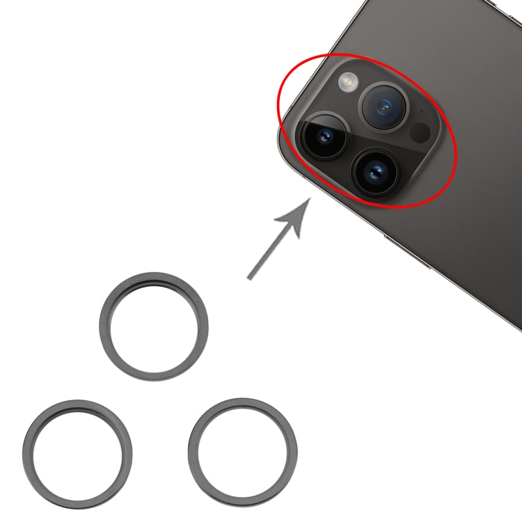 For iPhone 14 Pro 3PCS Rear Camera Glass Lens Metal Outside Protector Hoop Ring(Black)