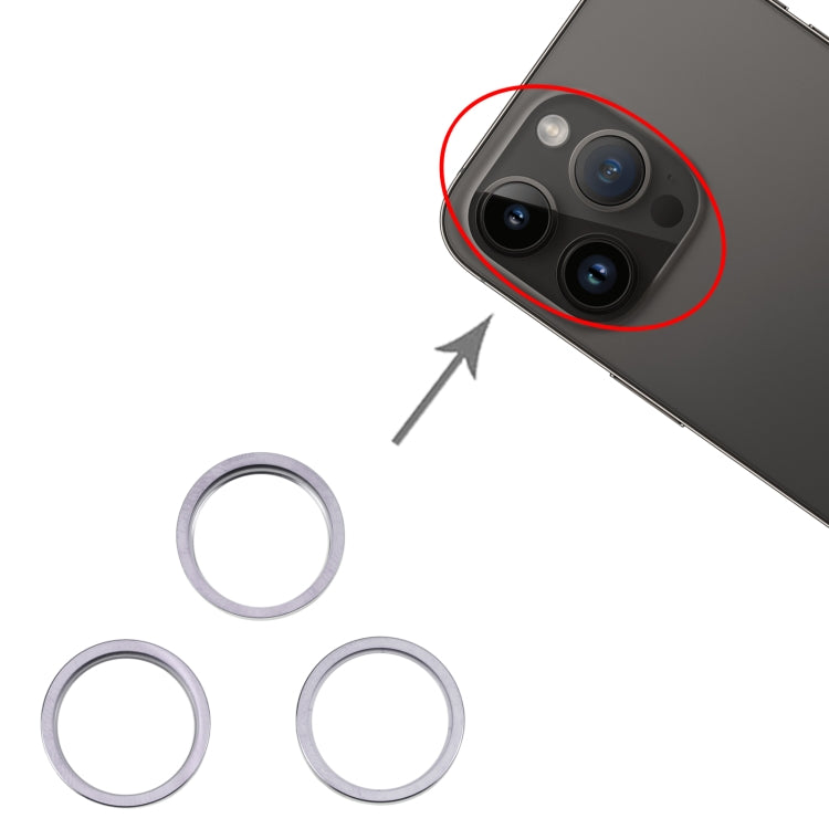 For iPhone 14 Pro 3PCS Rear Camera Glass Lens Metal Outside Protector Hoop Ring(Grey)