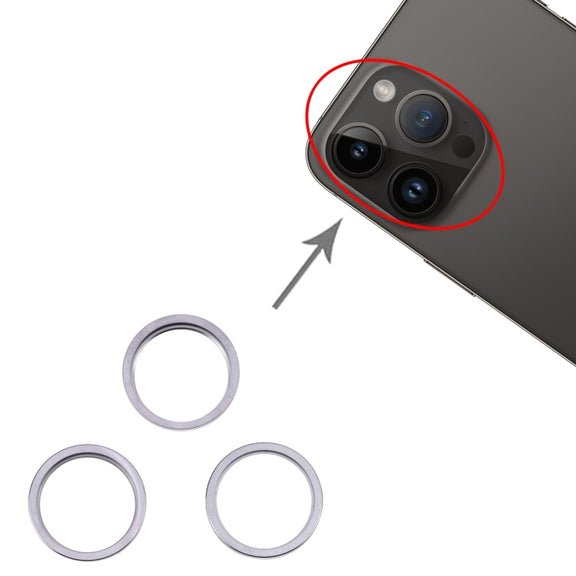 For iPhone 14 Pro 3PCS Rear Camera Glass Lens Metal Outside Protector Hoop Ring(Grey)