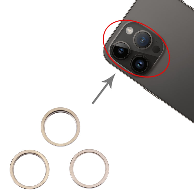For iPhone 14 Pro 3PCS Rear Camera Glass Lens Metal Outside Protector Hoop Ring(Gold)
